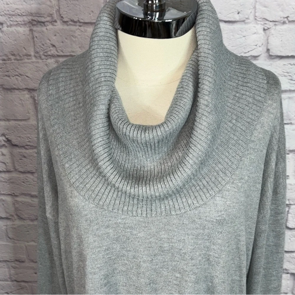 Michael Kors Cowl Neck Fringe Hem Sweater Pearl Heather Gray Size L